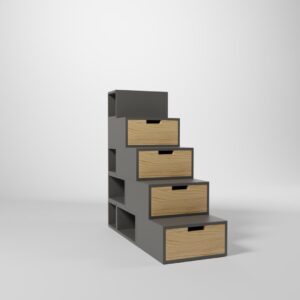 escalier cube de rangement avec des tiroirs en pin massif pour mezzanine.