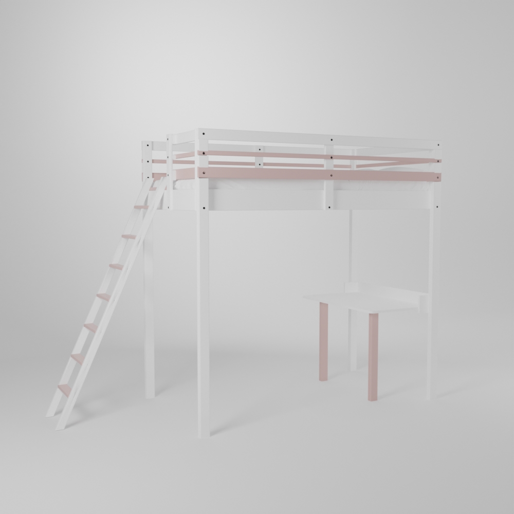 Lit mezzanine enfant avec un accès par échelle sécurisée et son petit bureau d'écolier