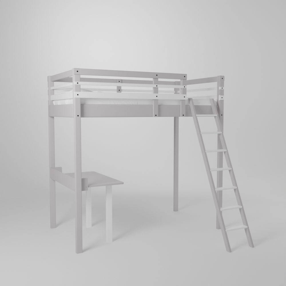 Lit mezzanine enfant 120x190 avec un accès par échelle sécurisée et son petit bureau d'écolier