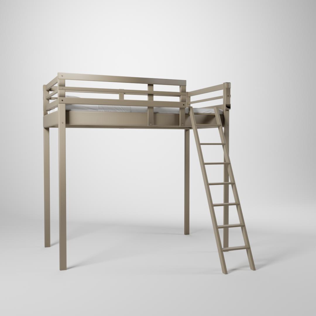 Lit surélevé Jeune Urbaine. Cette mezzanine de couchage 90x190cm est accessible par une échelle sécurisée.