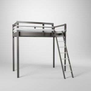 Lit surélevé Jeune Urbaine. Cette mezzanine de couchage 90x190cm est accessible par une échelle sécurisée.