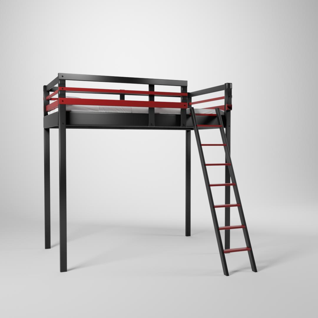 Lit surélevé Jeune Urbaine. Cette mezzanine de couchage 90x190cm est accessible par une échelle sécurisée.