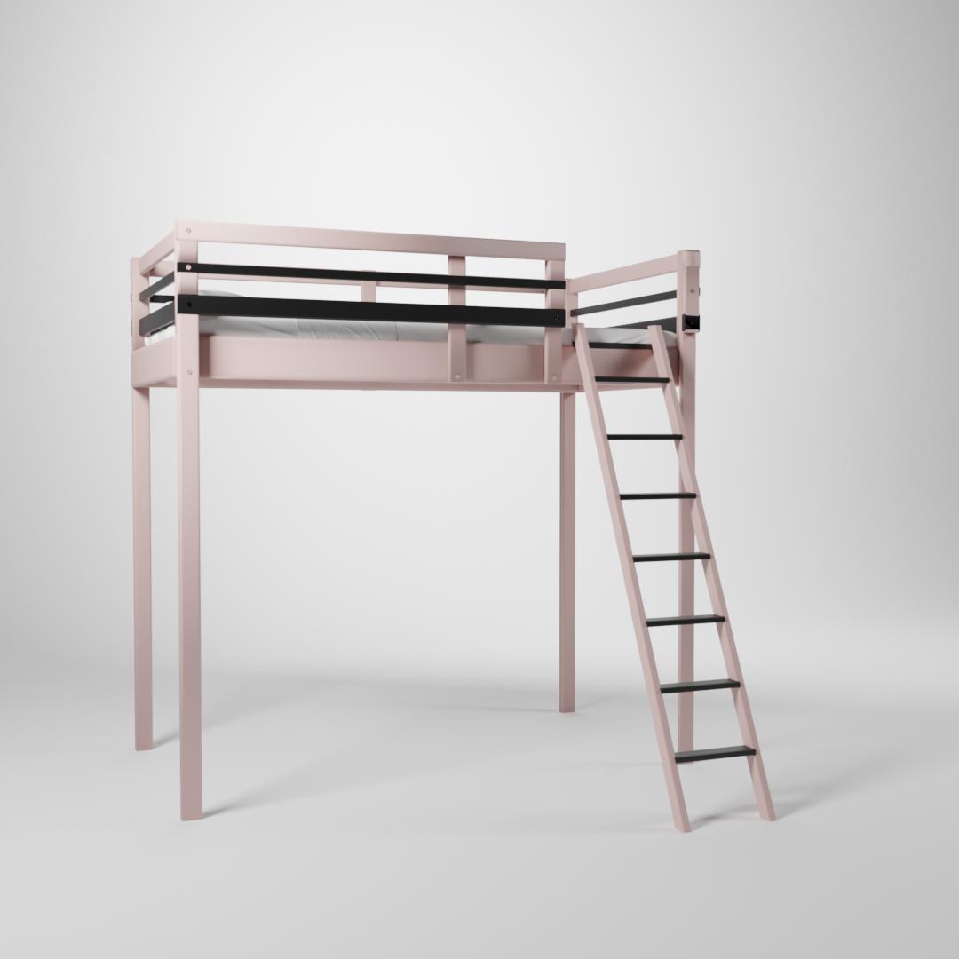 Lit surélevé Jeune Urbaine. Cette mezzanine de couchage 90x190cm est accessible par une échelle sécurisée.