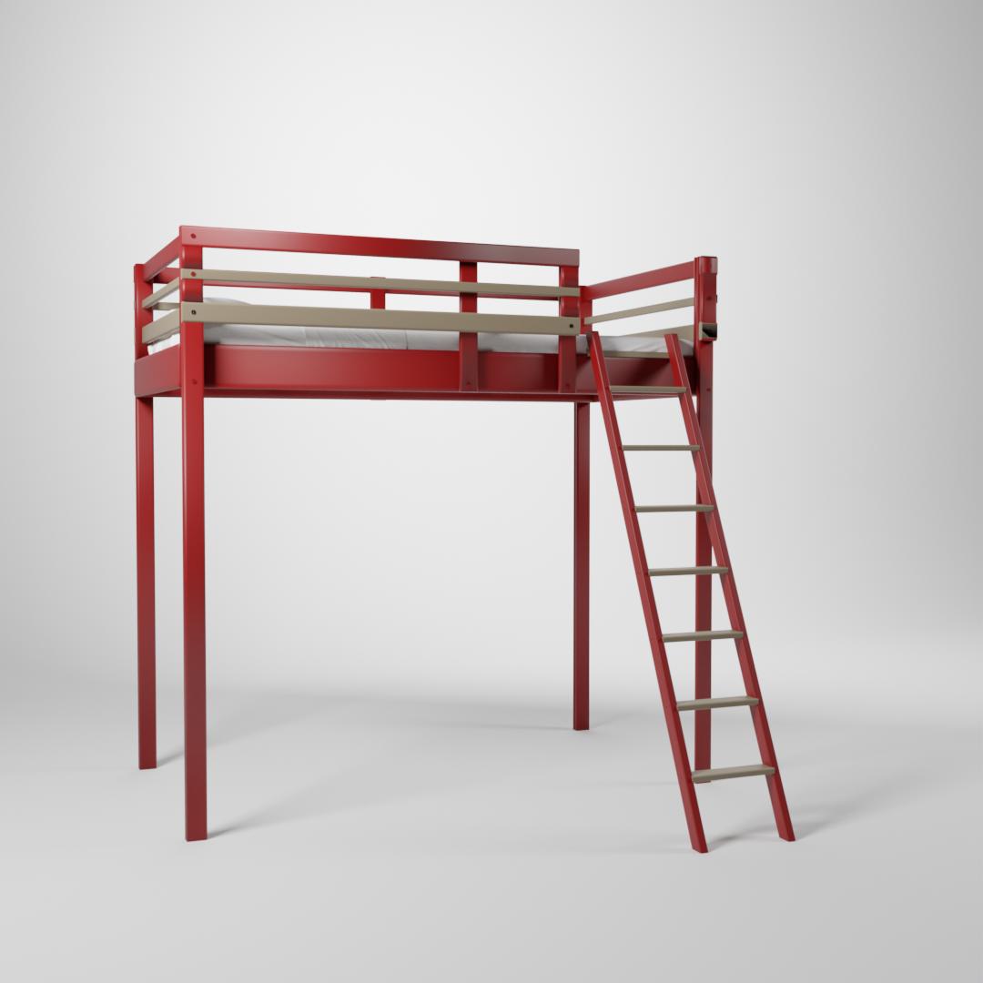 Lit surélevé Jeune Urbaine. Cette mezzanine de couchage 90x190cm est accessible par une échelle sécurisée.