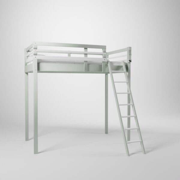 Lit surélevé Jeune Urbaine. Cette mezzanine de couchage 90x190cm est accessible par une échelle sécurisée.