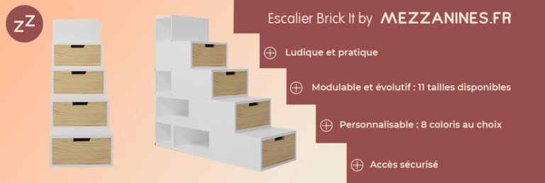 Ludique et pratique, ajoutez du rangement avec notre escalier Brick It modulable et sécurisé