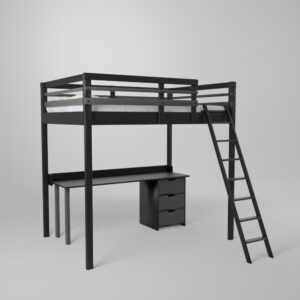 Lit mezzanine avec bureau et accès échelle sécurisée