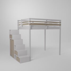 Ensemble mezzanine adulte ado en 140x190 avec son accès en escalier incluant une armoire