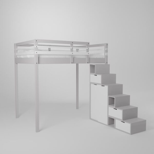 Ensemble mezzanine adulte ado en 140x190 avec son accès en escalier incluant une armoire