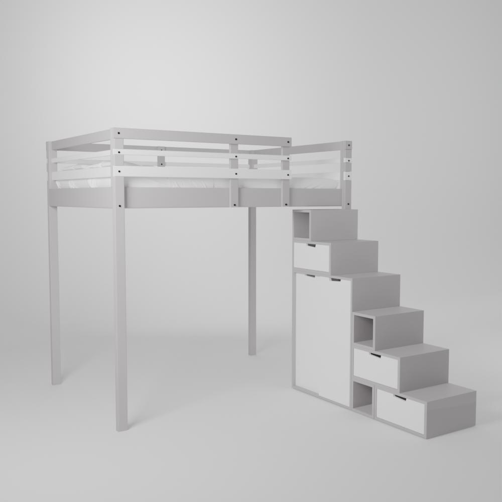 Ensemble mezzanine adulte ado en 140x190 avec son accès en escalier incluant une armoire