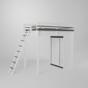 Lit mezzanine enfant ado avec armoire portes coulissantes gain de place et accès échelle