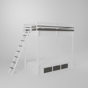 Mezzanine superposée Jeune Urbaine avec un lit podium composé de 3 tiroirs et trappes de rangement accès échelle