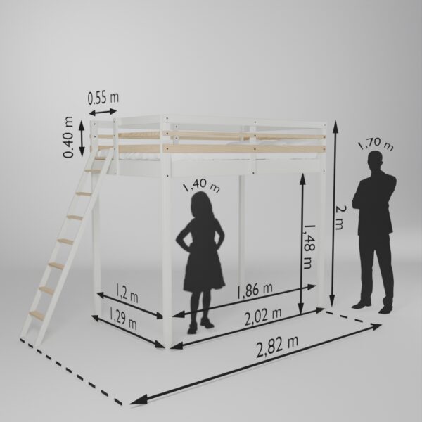 Fiche technique de la mezzanine Jeune urbaine en 120x190 avec son accès échelle en bout