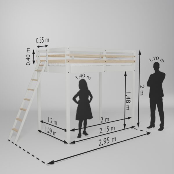 Fiche technique de la mezzanine Jeune urbaine en 120x200 avec son accès échelle en bout