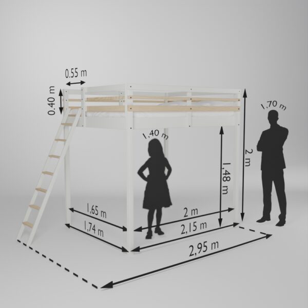 Fiche technique de la mezzanine Jeune urbaine en 160x200 avec son accès échelle en bout.