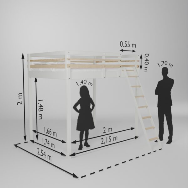 Fiche technique de la mezzanine Jeune urbaine en 160x200 avec son accès échelle de face