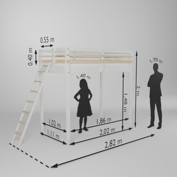 Fiche technique de la mezzanine Jeune urbaine en 90x190 avec son accès échelle en bout