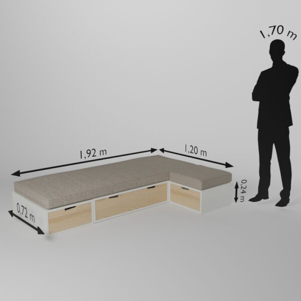 Fiche technique de la banquette d'angle 192cm de largeur