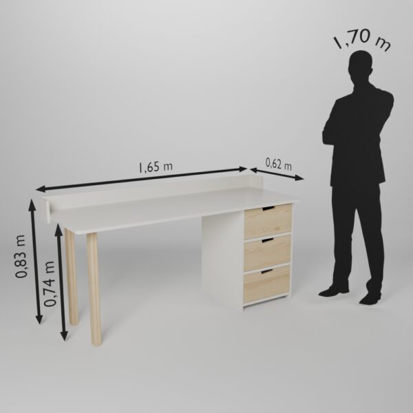 Fiche technique du grand Bureau ado/enfant 165cm avec 1 caissons 3 tiroirs