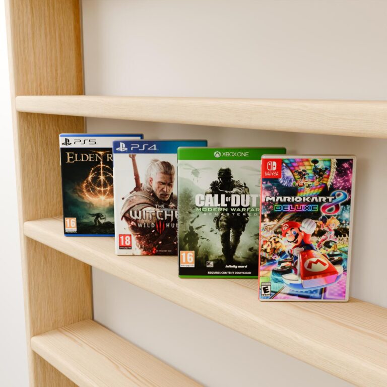 focus jeux PS4/PS5/XBOX/SWITCH de l'étagère gaming en bois massif