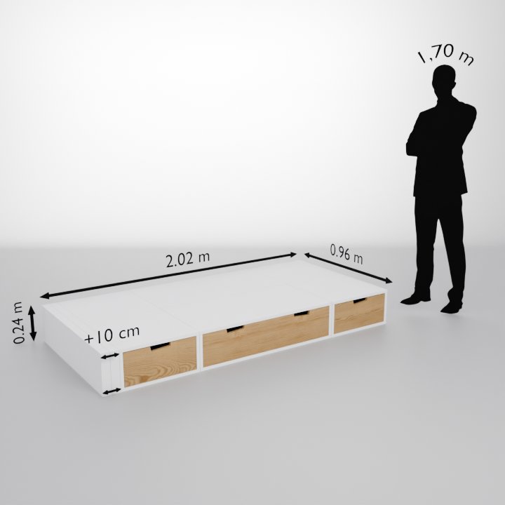 Info technique lit podium couchage 90x200