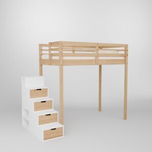 Lit mezzanine enfant 120 X 190 "Jeune Urbaine" avec "escalier de rangement Brick it"